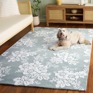 Safavieh Glamour Hand-Tufted Blue Ivory Area Rug — Wool-Viscose Low Pile, Floral Transitional Elegance 6'-0" x 6'-0" GLM625M-6SQ