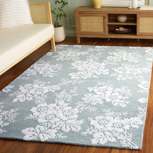 Safavieh Glamour Hand-Tufted Blue Ivory Area Rug — Wool-Viscose Low Pile, Floral Transitional Elegance 6'-0" x 6'-0" GLM625M-6SQ