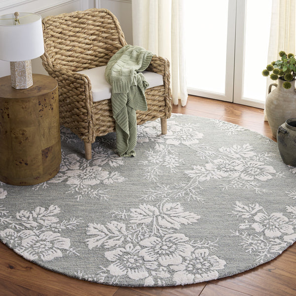Safavieh Glamour Hand-Tufted Blue Ivory Area Rug — Wool-Viscose Low Pile, Floral Transitional Elegance 6'-0" x 6'-0" GLM625M-6SQ