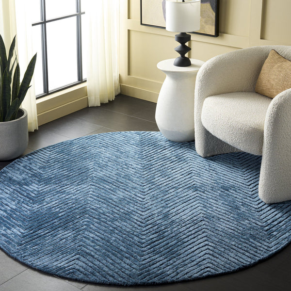 Safavieh Glamour Hand-Tufted Navy Chevron Wool Blend Rug — Luxurious Soft 0.5" Pile, Durable Elegance 9'-0" x 12'-0" GLM801N-9