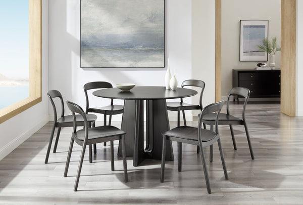 Greenington Luna Solid Bamboo Round Dining Table Seats Six with Apex Base and Minimalist Design Caviar GLU001B