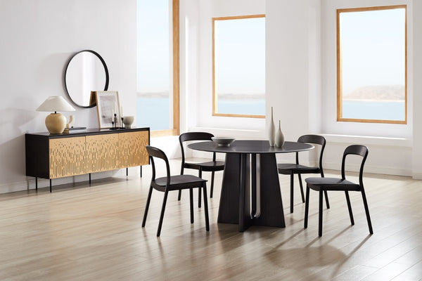 Greenington Luna Solid Bamboo Round Dining Table Seats Six with Apex Base and Minimalist Design Caviar GLU001B