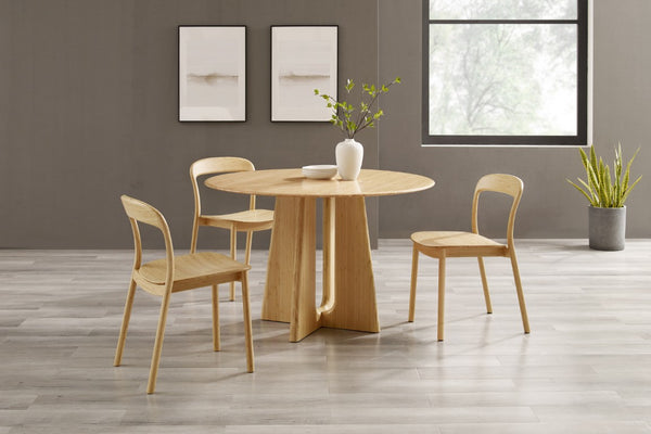Greenington Luna Solid Moso Bamboo Round Dining Table Seats Six with Tapered Apex Base Wheat GLU001WH