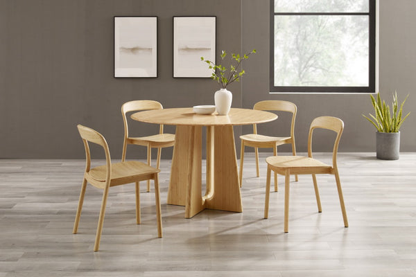 Greenington Luna Solid Moso Bamboo Round Dining Table Seats Six with Tapered Apex Base Wheat GLU001WH