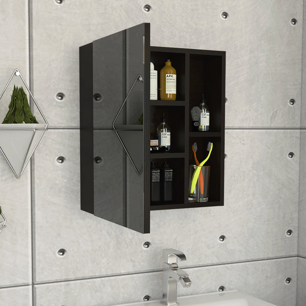 English Elm Labelle Matte Black Recessed Medicine Cabinet with Mirror and Five Bathroom Shelves B07091924