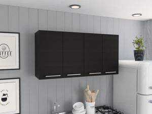 English Elm 120 Wall Cabinet with 4 Doors & Dual Compartments, Metal Dish Rack, Removable Shelves, Space-Saving Storage Black 50.4 L x 16.9 W x 7.1 H B07091817