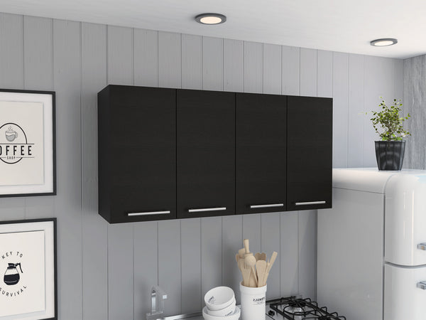 English Elm 120 Wall Cabinet with 4 Doors & Dual Compartments, Metal Dish Rack, Removable Shelves, Space-Saving Storage Black 50.4 L x 16.9 W x 7.1 H B07091817