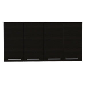 English Elm 120 Wall Cabinet with 4 Doors & Dual Compartments, Metal Dish Rack, Removable Shelves, Space-Saving Storage Black 50.4 L x 16.9 W x 7.1 H B07091817