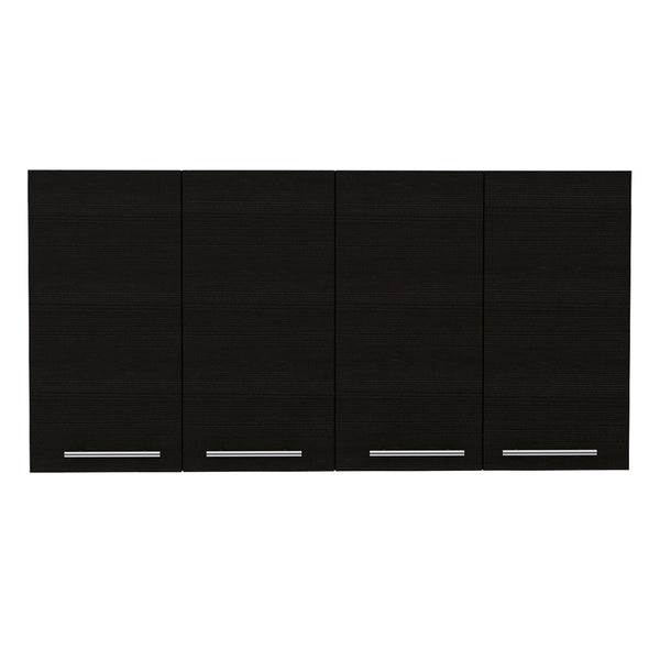 English Elm 120 Wall Cabinet with 4 Doors & Dual Compartments, Metal Dish Rack, Removable Shelves, Space-Saving Storage Black 50.4 L x 16.9 W x 7.1 H B07091817
