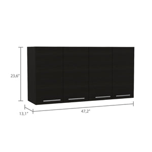 English Elm 120 Wall Cabinet with 4 Doors & Dual Compartments, Metal Dish Rack, Removable Shelves, Space-Saving Storage Black 50.4 L x 16.9 W x 7.1 H B07091817