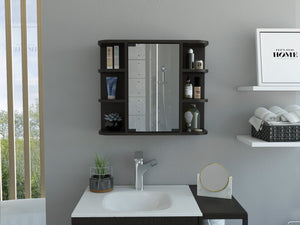 English Elm Milan Modern Medicine Cabinet with Mirrored Door and Nine Shelves for Compact Bathroom Storage Black 27.6 L x 18.9 W x 6.3 H B20091956