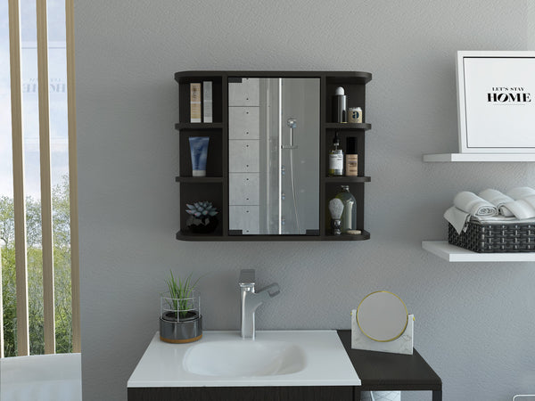 English Elm Milan Modern Medicine Cabinet with Mirrored Door and Nine Shelves for Compact Bathroom Storage Black 27.6 L x 18.9 W x 6.3 H B20091956