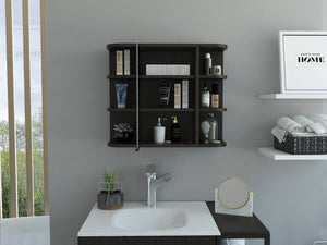 English Elm Milan Modern Medicine Cabinet with Mirrored Door and Nine Shelves for Compact Bathroom Storage Black 27.6 L x 18.9 W x 6.3 H B20091956