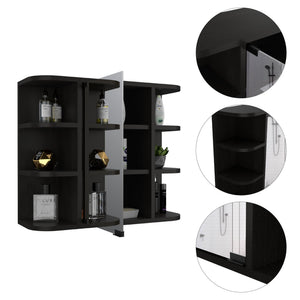 English Elm Milan Modern Medicine Cabinet with Mirrored Door and Nine Shelves for Compact Bathroom Storage Black 27.6 L x 18.9 W x 6.3 H B20091956