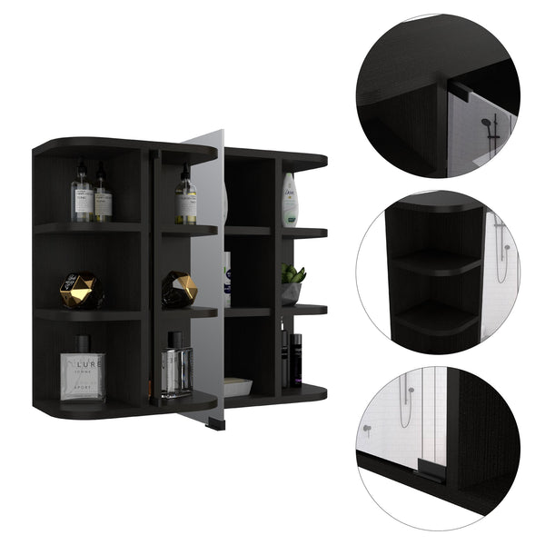 English Elm Milan Modern Medicine Cabinet with Mirrored Door and Nine Shelves for Compact Bathroom Storage Black 27.6 L x 18.9 W x 6.3 H B20091956