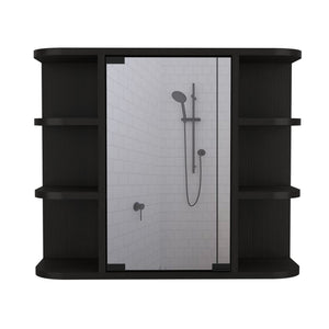 English Elm Milan Modern Medicine Cabinet with Mirrored Door and Nine Shelves for Compact Bathroom Storage Black 27.6 L x 18.9 W x 6.3 H B20091956