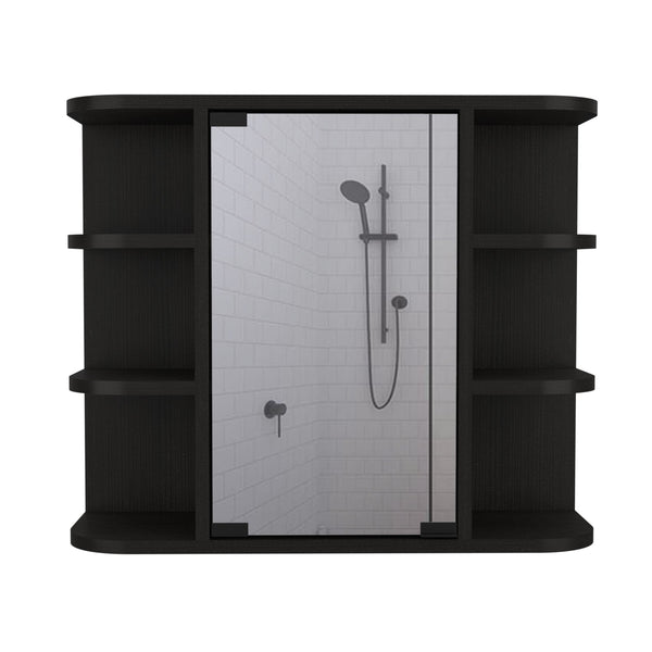 English Elm Milan Modern Medicine Cabinet with Mirrored Door and Nine Shelves for Compact Bathroom Storage Black 27.6 L x 18.9 W x 6.3 H B20091956
