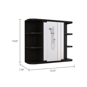 English Elm Milan Modern Medicine Cabinet with Mirrored Door and Nine Shelves for Compact Bathroom Storage Black 27.6 L x 18.9 W x 6.3 H B20091956