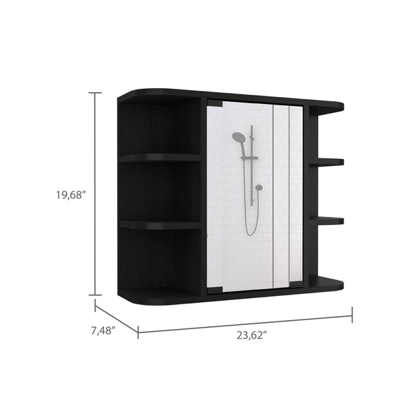 English Elm Milan Modern Medicine Cabinet with Mirrored Door and Nine Shelves for Compact Bathroom Storage Black 27.6 L x 18.9 W x 6.3 H B20091956
