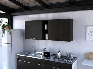 English Elm Portofino Wall Cabinet with Double Doors, Built-In Dish Rack, Metal Handles and Open Shelves Black 62.2 L x 18.5 W x 4.7 H B20091978