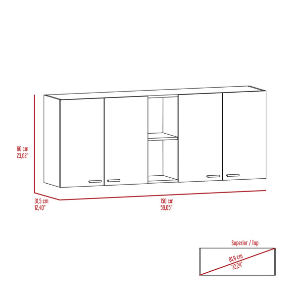 English Elm Portofino premium wall cabinet with double doors, external & interior shelving for organized storage Black 62.2 L x 18.5 W x 4.7 H B07091978