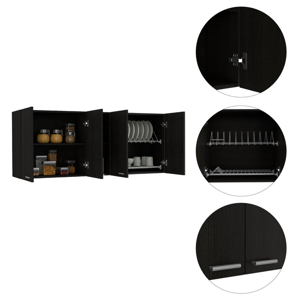 English Elm Portofino premium wall cabinet with double doors, external & interior shelving for organized storage Black 62.2 L x 18.5 W x 4.7 H B07091978