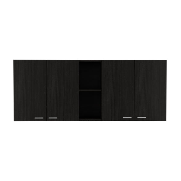 English Elm Portofino premium wall cabinet with double doors, external & interior shelving for organized storage Black 62.2 L x 18.5 W x 4.7 H B07091978