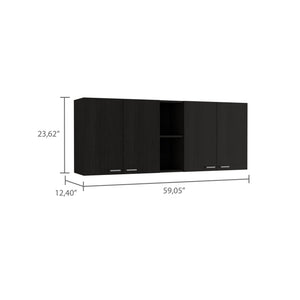 English Elm Portofino premium wall cabinet with double doors, external & interior shelving for organized storage Black 62.2 L x 18.5 W x 4.7 H B07091978