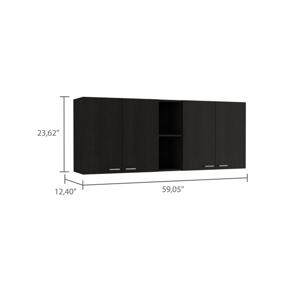 English Elm Portofino premium wall cabinet with double doors, external & interior shelving for organized storage Black 62.2 L x 18.5 W x 4.7 H B07091978