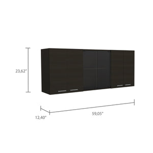 English Elm Superior sleek wall cabinet with glass doors, four adjustable interior shelves, sturdy particleboard storage solution Black 68.9 L x 16.9 W x 6.7 H B07091983
