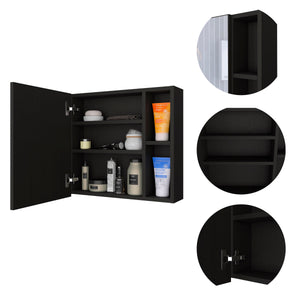 English Elm Oman Medicine Cabinet with Mirror Door, 3 Internal Shelves & 2 Open Side Shelves for Bathroom Storage Black 23.6 L x 19.7 W x 5.9 H B07092104