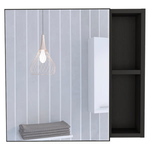 English Elm Oman Compact Medicine Cabinet with Mirror, Three Internal Shelves and Two External Storage Tiers Black 23.6 L x 19.7 W x 5.9 H B20092104