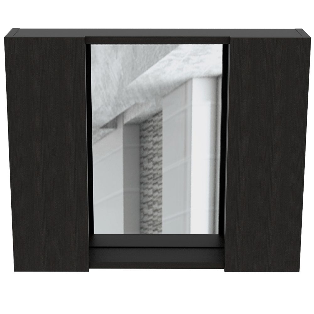 English Elm Medicine Double Door Cabinet with Mirror and External Shelf for Bathroom Storage, Sleek Durable Design Black 28.34 L x 26.77 W x 3.94 H B097133005
