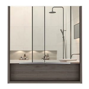 English Elm Jaspe Mirror Cabinet with 3 Internal Shelves and Open Shelf, Double Door Vanity Storage, Sleek Particleboard Design Beige 28.3 L x 22.4 W x 5.5 H B20091915