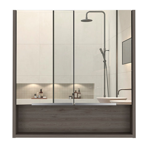 English Elm Jaspe Mirror Cabinet with 3 Internal Shelves and Open Shelf, Double Door Vanity Storage, Sleek Particleboard Design Beige 28.3 L x 22.4 W x 5.5 H B20091915