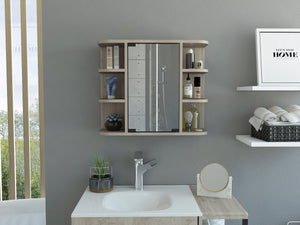 English Elm Milan Modern Medicine Cabinet with Mirrored Door and Nine Shelves for Compact Bathroom Storage Gray 27.6 L x 18.9 W x 6.3 H B20091957