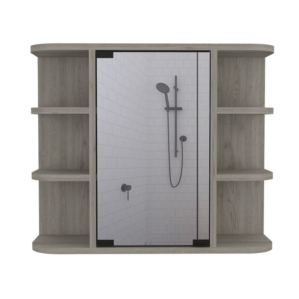 English Elm Milan Modern Medicine Cabinet with Mirrored Door and Nine Shelves for Compact Bathroom Storage Gray 27.6 L x 18.9 W x 6.3 H B20091957