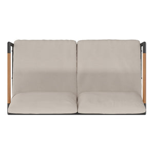 English Elm Lea Indoor/Outdoor Loveseat - Modern Aluminum Frame with Teak Accents and Comfortable Cushions Beige GM-201027-2S-GY-GG