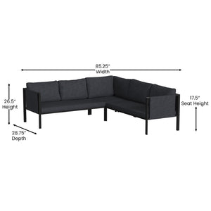 English Elm Lea Indoor/Outdoor Sectional Sofa - Modern 5-Seat Design with Storage Pockets for Stylish Comfort Charcoal GM-201108-SEC-CH-GG