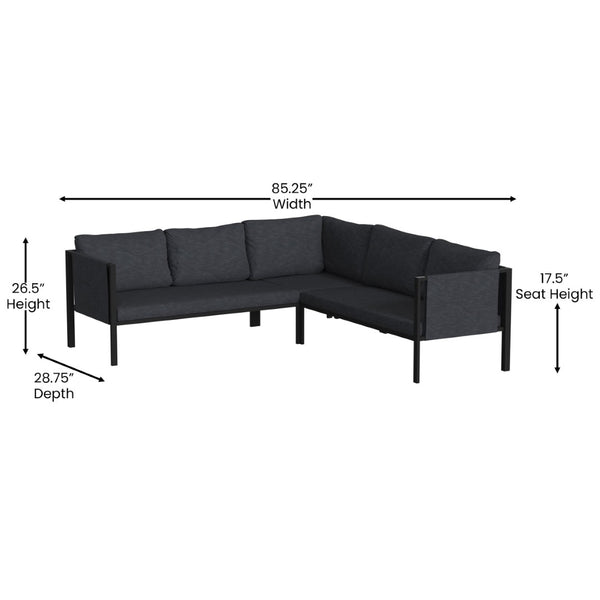 English Elm Lea Indoor/Outdoor Sectional Sofa - Modern 5-Seat Design with Storage Pockets for Stylish Comfort Charcoal GM-201108-SEC-CH-GG