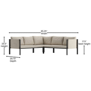 English Elm Lea Indoor/Outdoor Sectional Sofa - Modern 5-Seat Design with Storage Pockets for Stylish Comfort Beige GM-201108-SEC-GY-GG