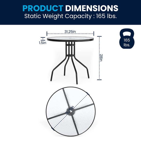 English Elm Nantucket 6 Piece Patio Garden Set with Umbrella Table and Folding Chairs for Outdoor Relaxation Black 31.25"W x 31.25"D x 28"H GM-202012-BK-GG