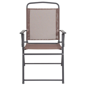 English Elm Nantucket 6 Piece Patio Garden Set with Umbrella Table and Folding Chairs for Outdoor Relaxation Brown 31.25"W x 31.25"D x 28"H GM-202012-BRN-GG