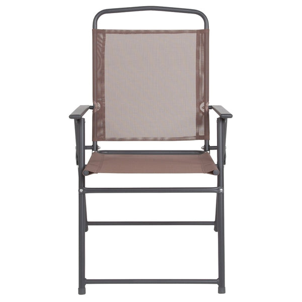 English Elm Nantucket 6 Piece Patio Garden Set with Umbrella Table and Folding Chairs for Outdoor Relaxation Brown 31.25"W x 31.25"D x 28"H GM-202012-BRN-GG