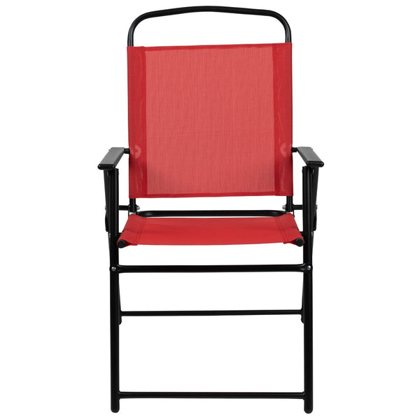 English Elm Nantucket 6 Piece Patio Garden Set with Umbrella Table and Folding Chairs for Outdoor Relaxation Red GM-202012-RD-GG