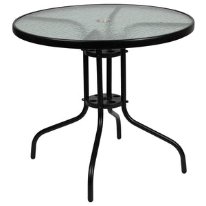 English Elm Nantucket 6 Piece Patio Garden Set with Umbrella Table and Folding Chairs for Outdoor Relaxation Red GM-202012-RD-GG