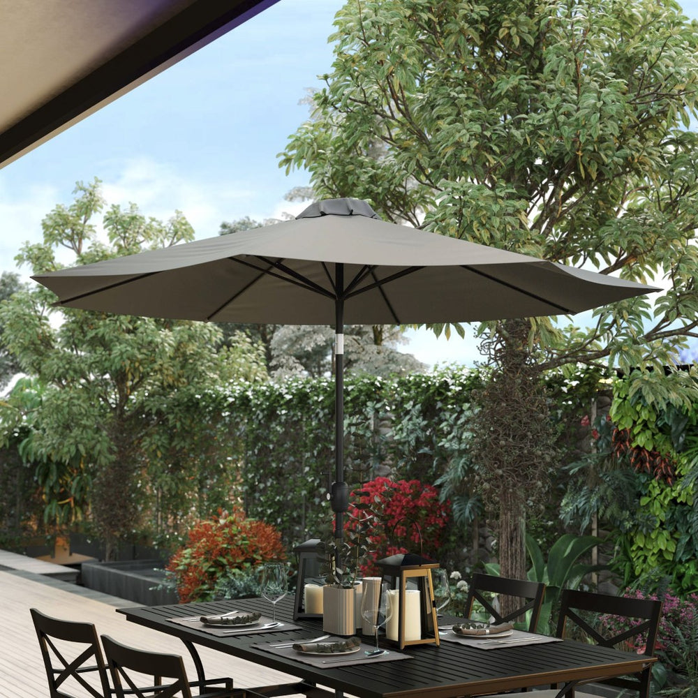 English Elm Kona 9 FT Round Patio Umbrella with Durable Aluminum Pole, Crank, and Tilt for Ultimate Shade Comfort Gray GM-402003-GY-GG