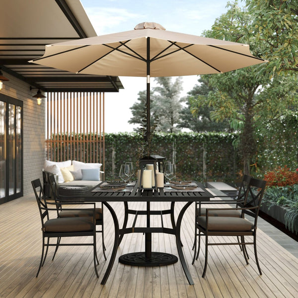 English Elm Kona 9 FT Round Patio Umbrella with Durable Aluminum Pole, Crank, and Tilt for Ultimate Shade Comfort Tan GM-402003-TAN-GG