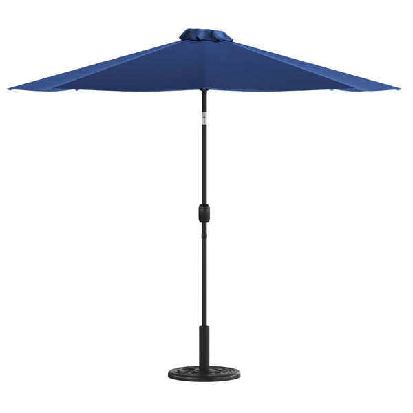 English Elm Sunny 9 FT Round Patio Umbrella with Crank Lift, Tilt Feature, and Sturdy Universal Cement Base Navy GM-402003-UB19B-NVY-GG