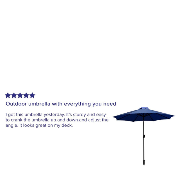English Elm Sunny 9 FT Round Patio Umbrella with Crank Lift, Tilt Feature, and Sturdy Universal Cement Base Navy GM-402003-UB19B-NVY-GG